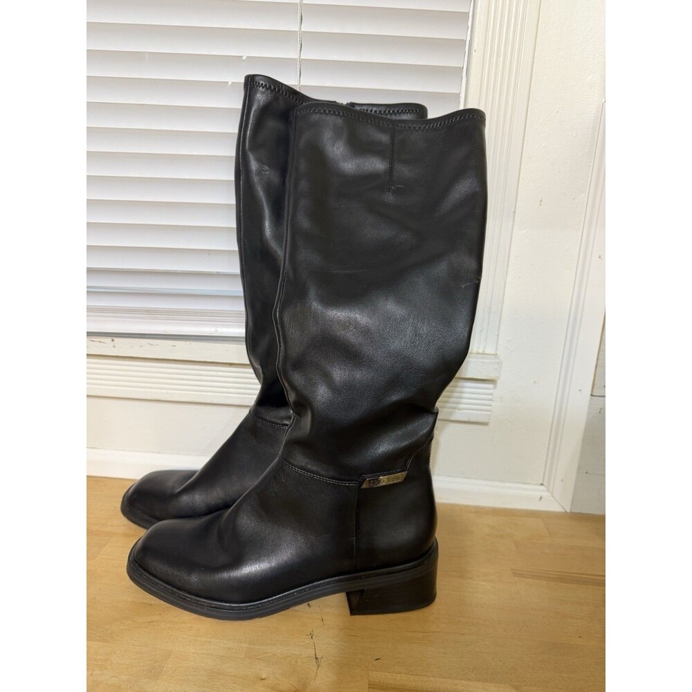 FRANCO SARTO GERALYN WOMENS 8.5 BLACK LEATHER TALL RIDING BOOTS PULL ON STRETCH